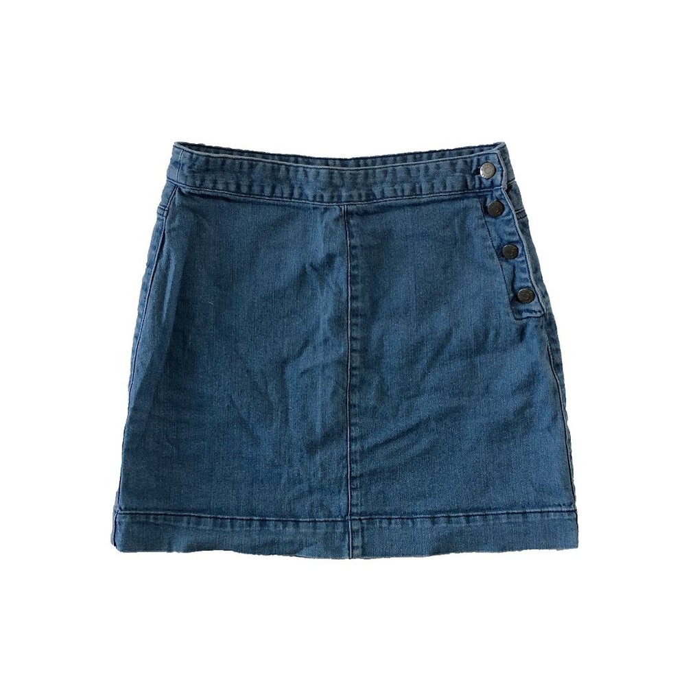 Harper Heritage Womens Size M Blue Denim Flat Front Side Button Mini Skirt